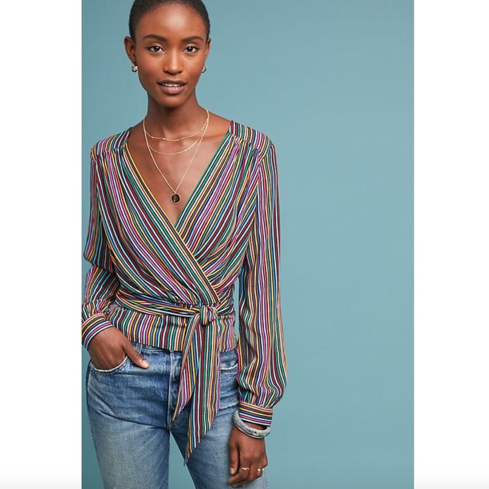 Anthropologie Multicolor Striped Wrap Blouse
